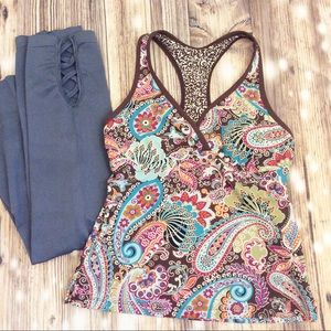 Athleta Multi Color Paisley Racerback Tankini Top